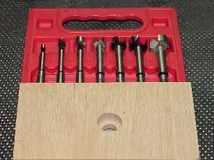 [Forstner bits, $17 set at Home Depot]