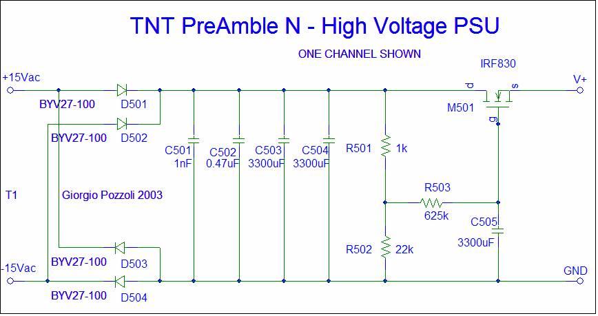 [TNT PreAmble N HV PSU schematic]