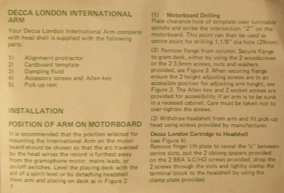 [Decca tonearm installation instructions]