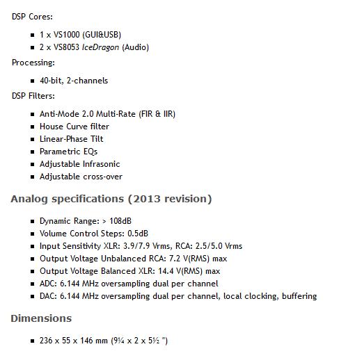 [DSPeaker Anti-Mode 2.0 Dual Core - caratteristiche tecniche dichiarate]