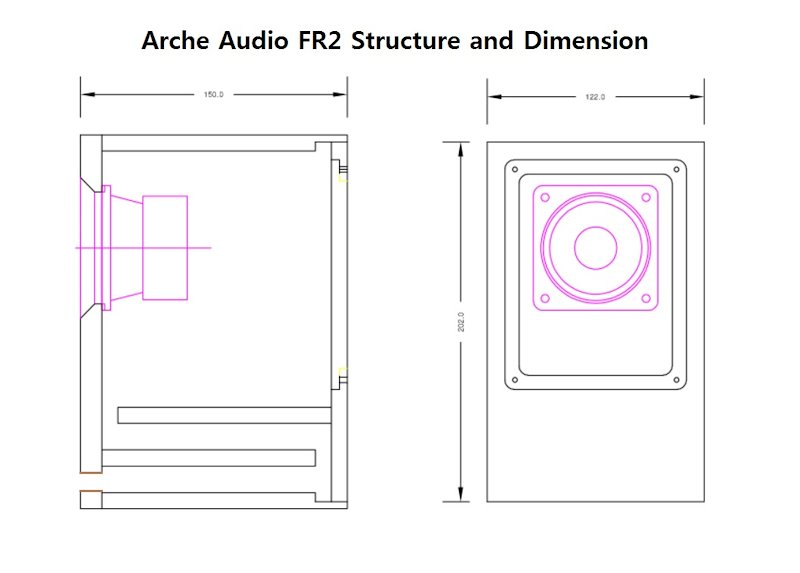 [Struttura e dimensioni dei diffusori Arche Audio FR2 Desktop Speakers]