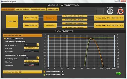 MiniDSP software screen.