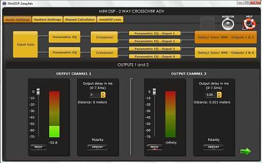 MiniDSP software screen.