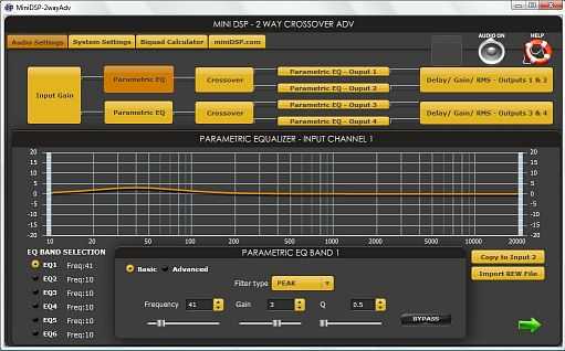 MiniDSP software screen.