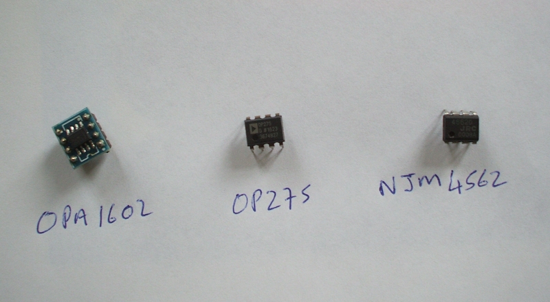 [Three Op amps: OPA1602, OP275, NJM4562]