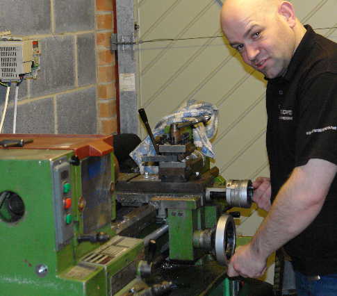 [Michael at lathe]