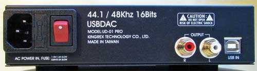 KingRex UD-01 Pro USB DAC, rear view.