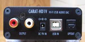 Vista posteriore Carat-HD1V USB DAC.