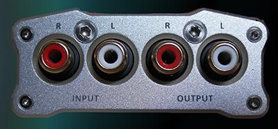 [iFi iTube pre amp/buffer rear panel showing input and output sockets]