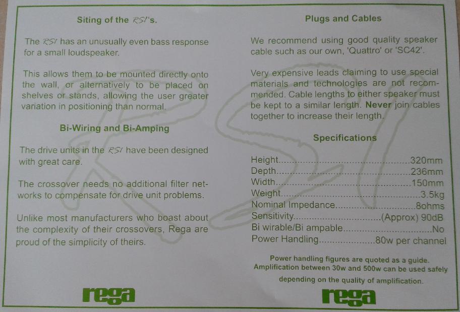 [Rega RS1 - owner's manual]