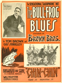 [Bullfrog Blues sheet music with Six Brown Bros photos]