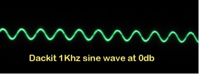 [Oscilloscope output showing 1K sine wave from DacKit]